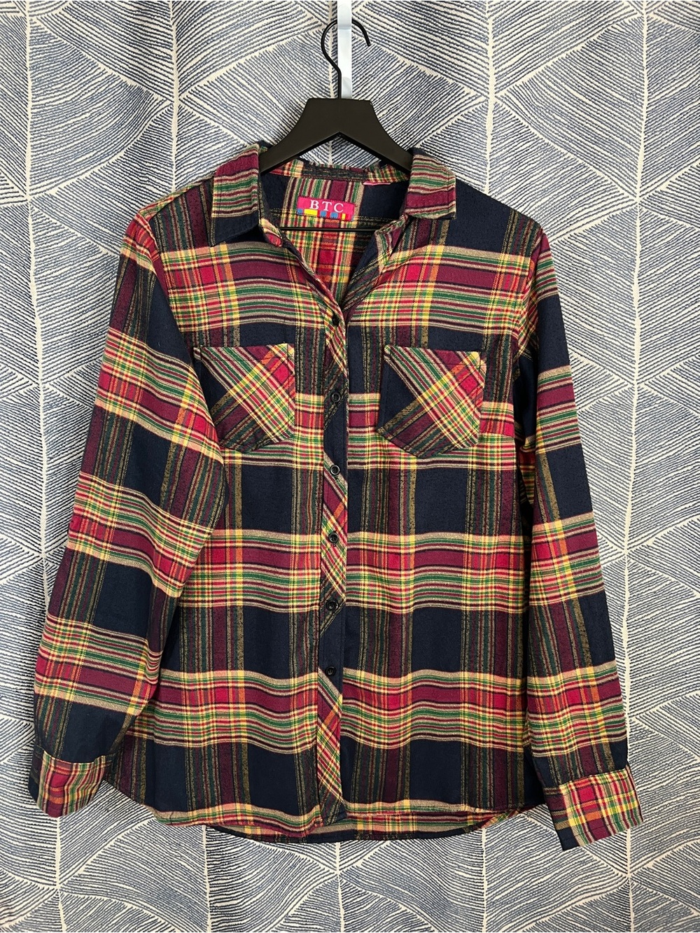 Vintage Navy, Pink and Yellow Plaid Button-Down Shirt